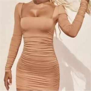 Elegant Tan Long Sleeve Dress
